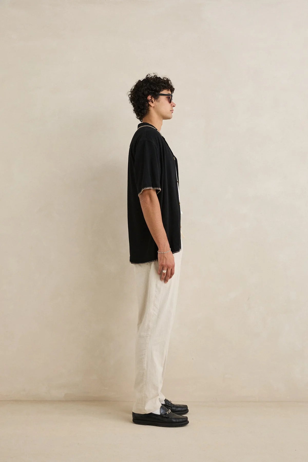 RHYTHM RELAXED WHIP STITCH SS SHIRT BLACK CUBAN COLLAR MENS COASTAL SHIRT