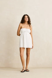 RHYTHM SANDY COVE STRAPLESS MINI DRESS WOMENS WHITE SUMMER DRESS OVERSWIM STYLE