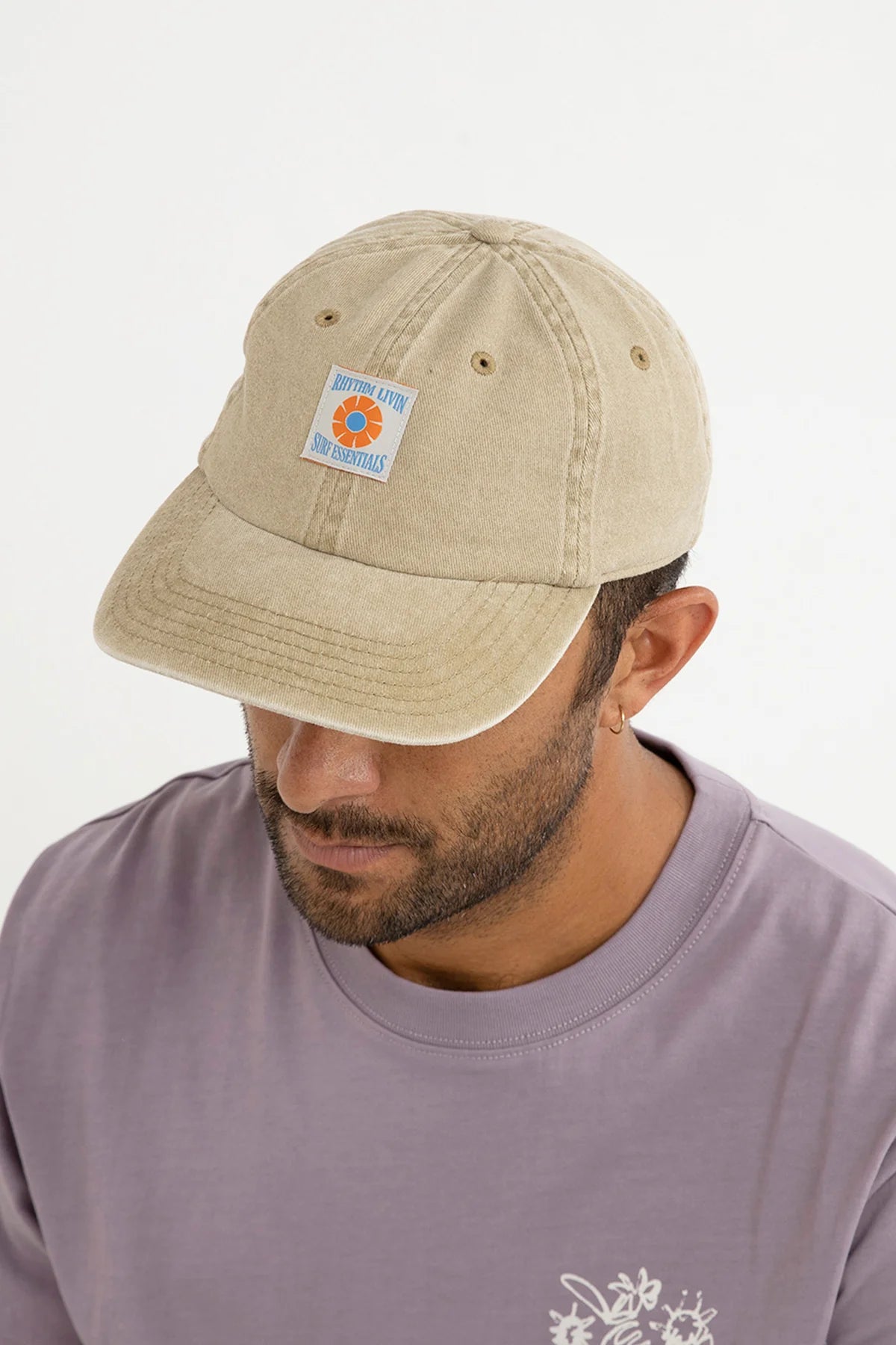 RHYTHM SPORTS CAP – PIGMENT-WASHED CURVED PEAK STRAP-BACK CAP WITH LOGO PATCH