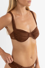 RHYTHM SUNSET SOFT STRAP BALCONETTE TOP – WIDE STRAP UNDERWIRE BIKINI TOP – CHOCOLATE