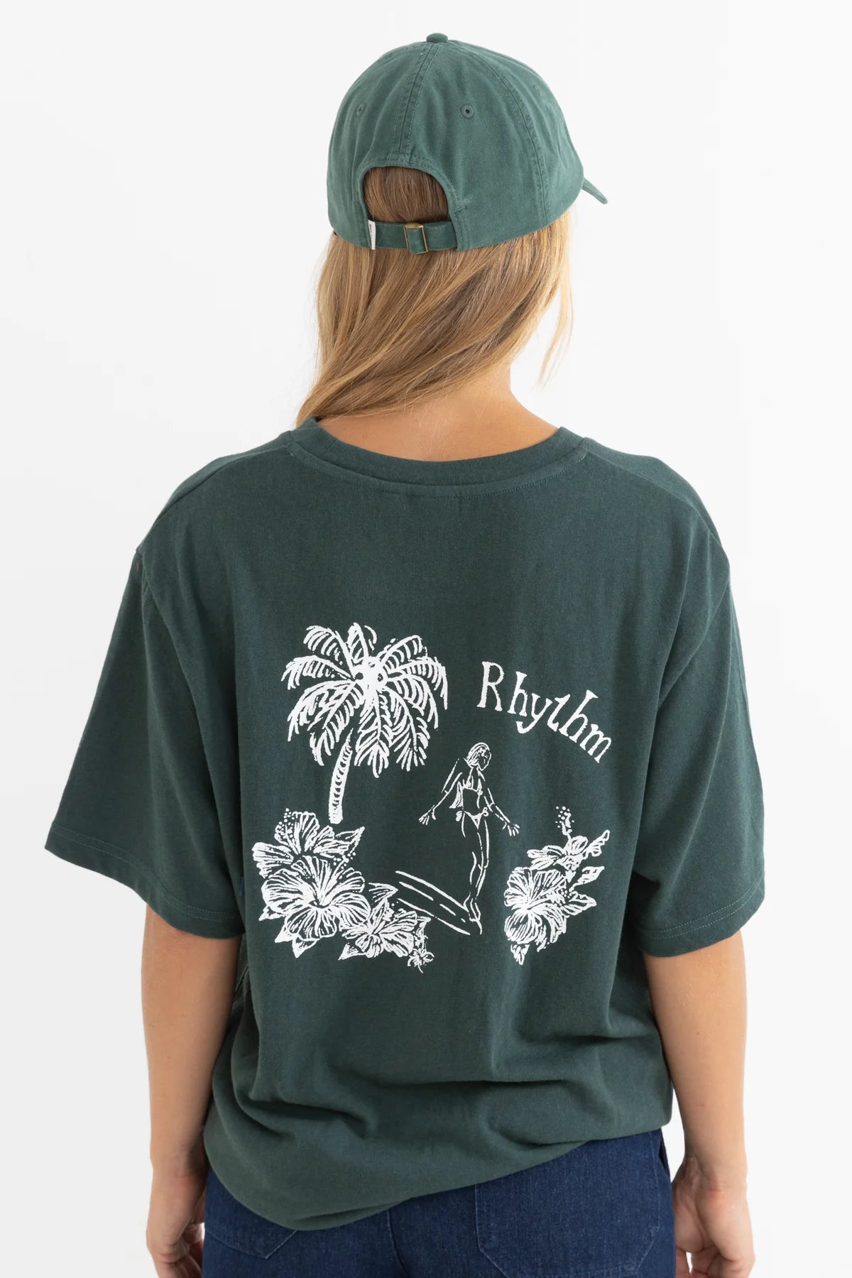 RHYTHM SURF RIDER OVERSIZED T-SHIRT – RELAXED CREW NECK GRAPHIC TEE – FOREST GREEN