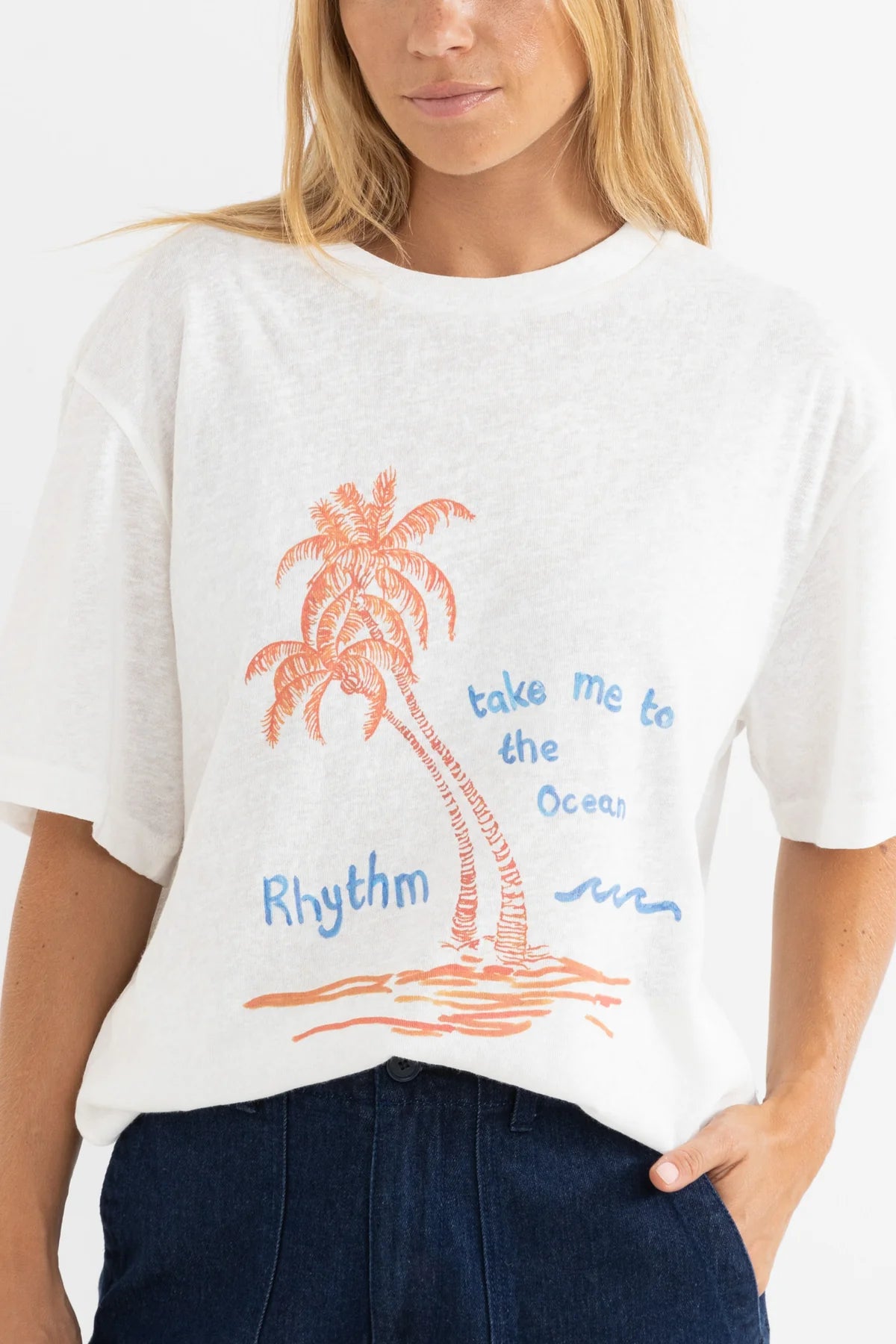 RHYTHM TAKE ME TO THE OCEAN OVERSIZED T-SHIRT – RELAXED CREW NECK GRAPHIC TEE – WHITE