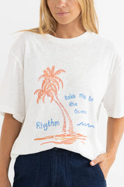 RHYTHM TAKE ME TO THE OCEAN OVERSIZED T-SHIRT – RELAXED CREW NECK GRAPHIC TEE – WHITE