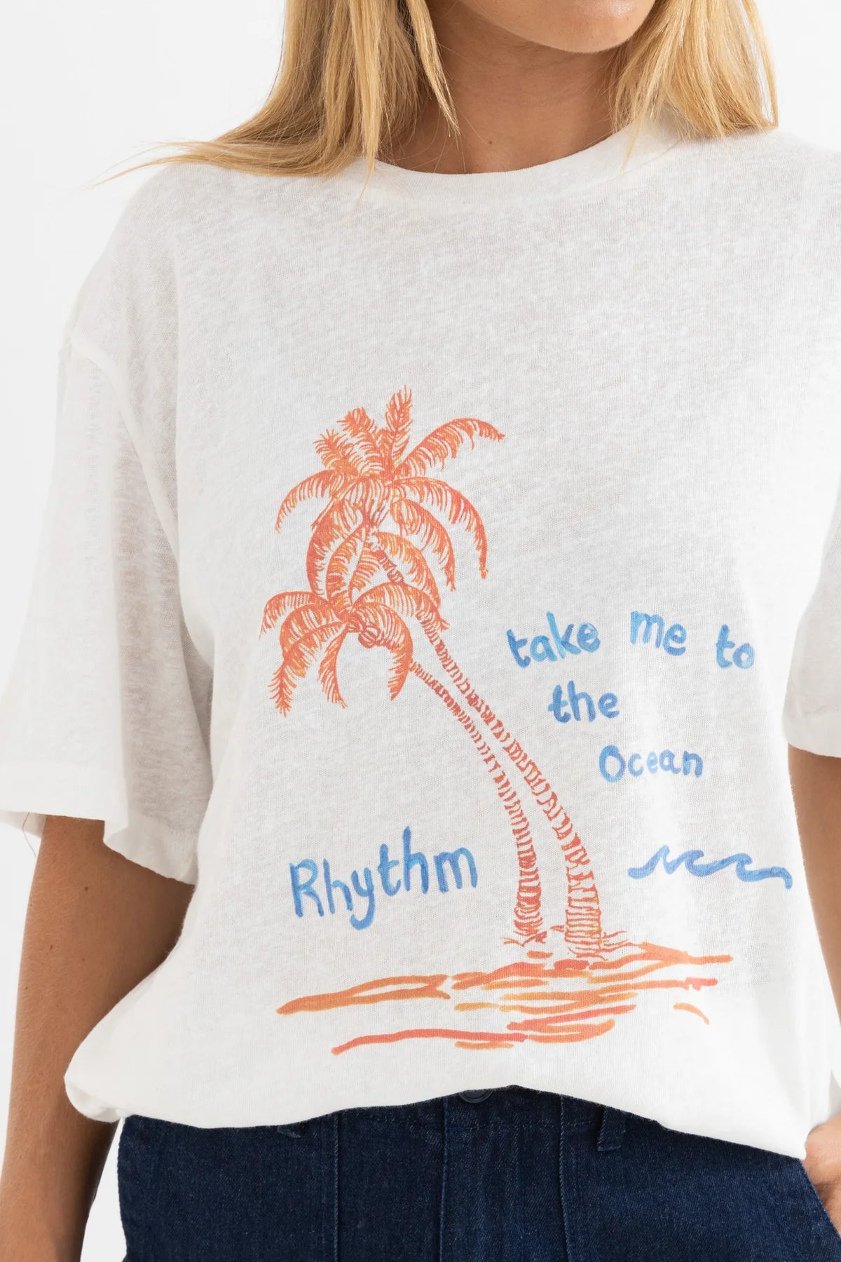 RHYTHM TAKE ME TO THE OCEAN OVERSIZED T-SHIRT – RELAXED CREW NECK GRAPHIC TEE – WHITE
