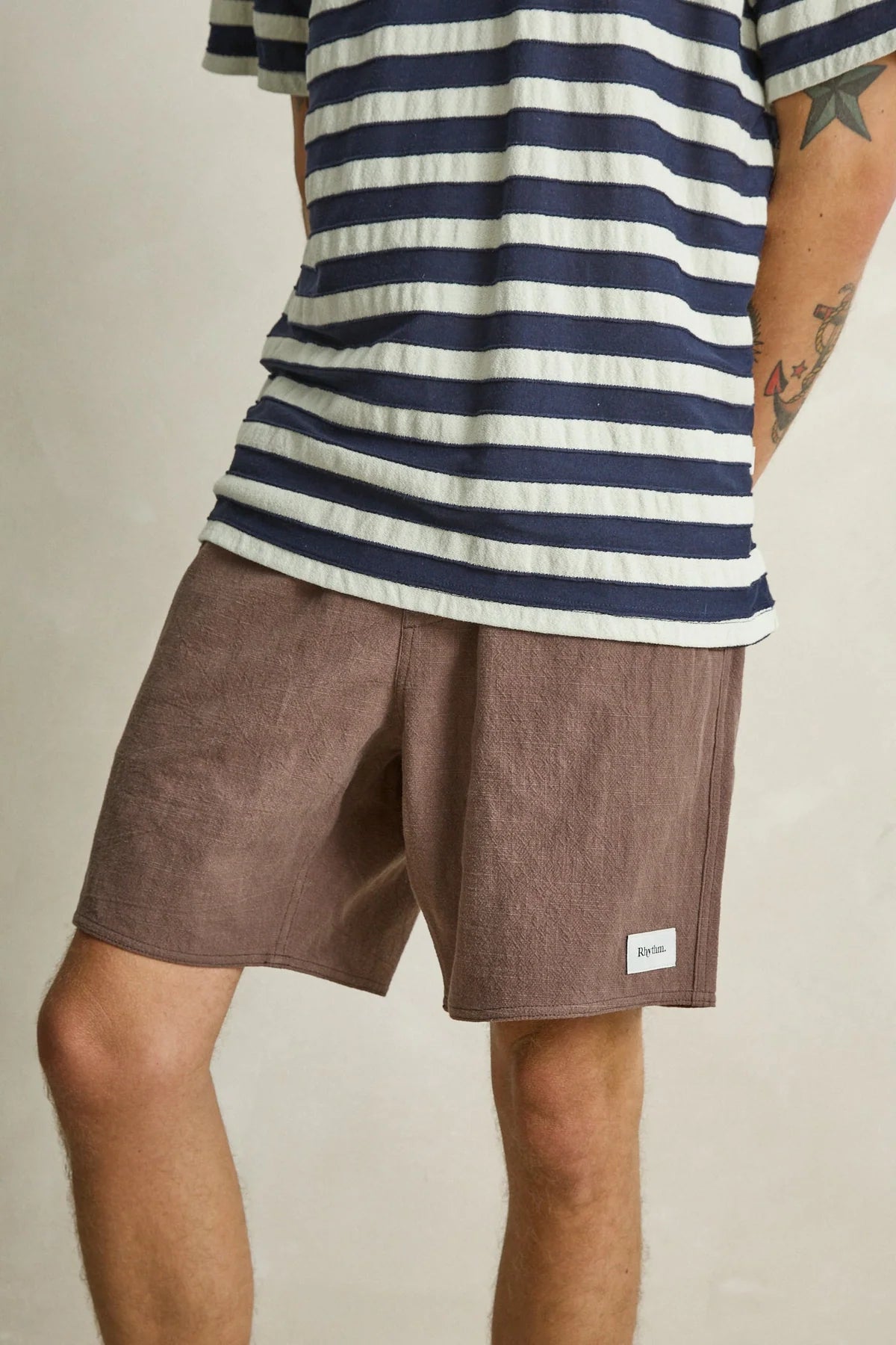 RHYTHM TEXTURED LINEN JAM SHORTS - CHOCOLATE