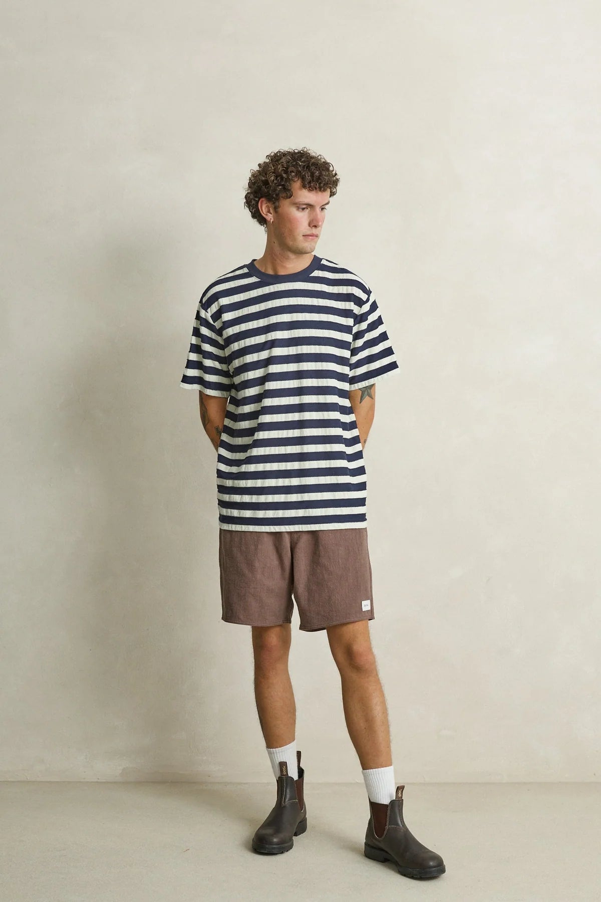 RHYTHM TEXTURED LINEN JAM SHORTS - CHOCOLATE