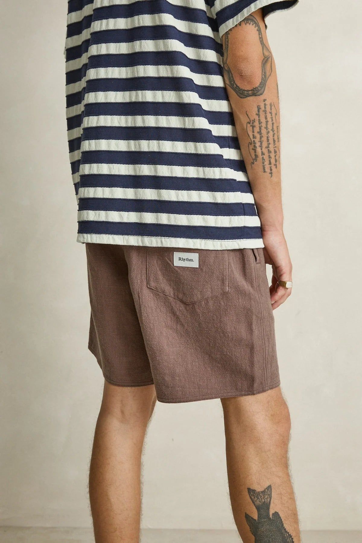 RHYTHM TEXTURED LINEN JAM SHORTS - CHOCOLATE