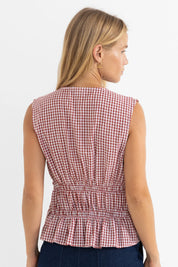 RHYTHM TIE FRONT TOP – SLEEVELESS V-NECK ROUCHED ADJUSTABLE DRAWSTRING TOP – FIRE