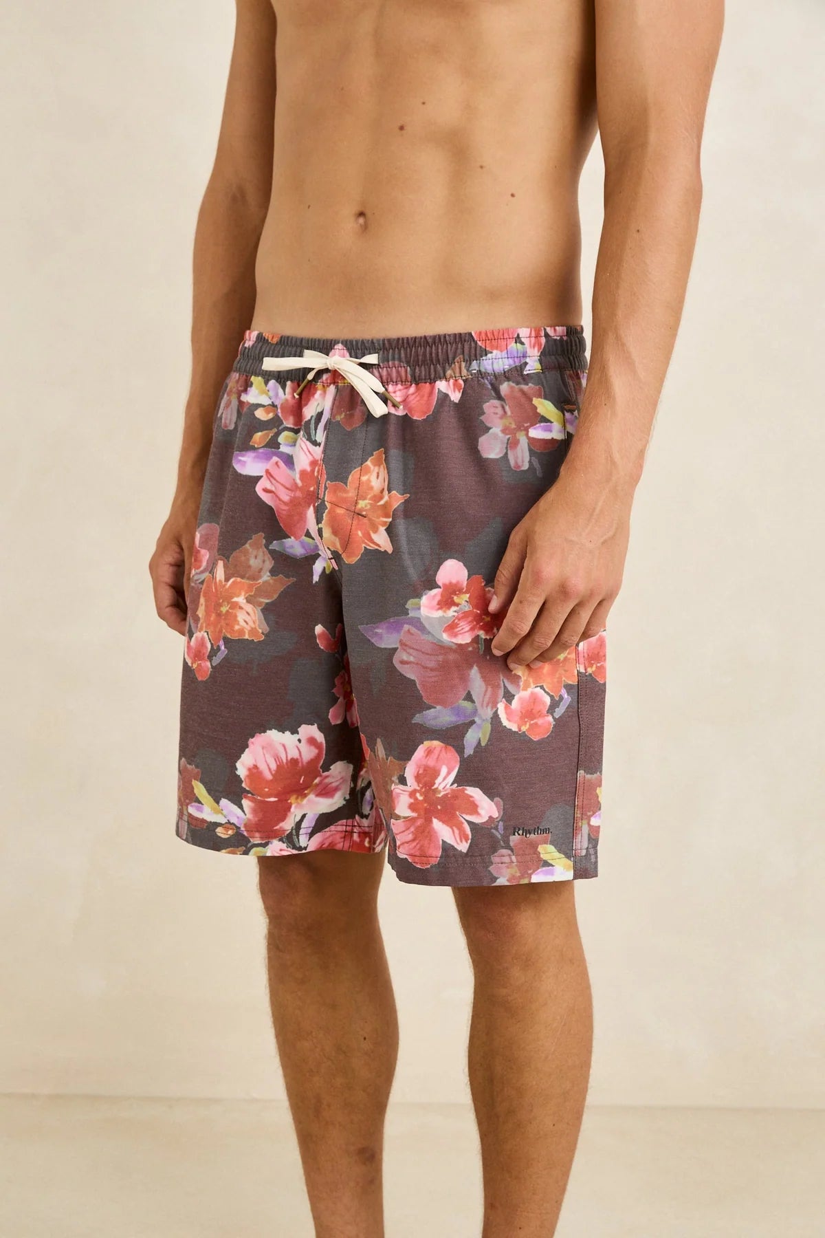 RHYTHM TROPICAL FLORAL BEACH SHORT - CHOCOLATE