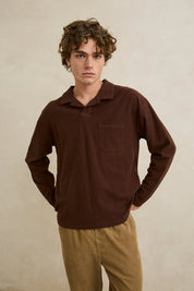 RHYTHM VINTAGE TERRY LS POLO – CHOCOLATE
