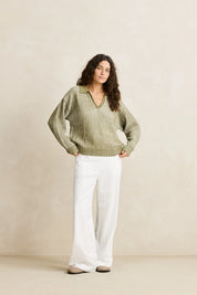 RHYTHM VISTA STRIPE COLLARED JUMPER WOMENS OVERSIZED HEAVY KNIT SWEATER OLIVE