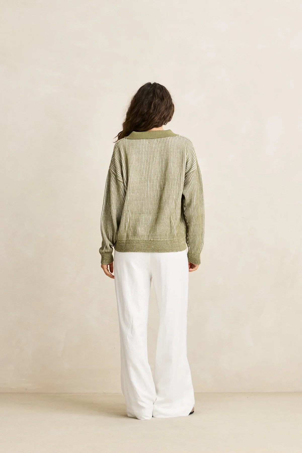 RHYTHM VISTA STRIPE COLLARED JUMPER WOMENS OVERSIZED HEAVY KNIT SWEATER OLIVE