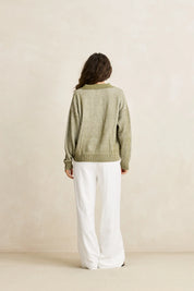 RHYTHM VISTA STRIPE COLLARED JUMPER WOMENS OVERSIZED HEAVY KNIT SWEATER OLIVE