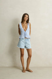 RHYTHM VISTA STRIPE TIE FRONT TOP - BLUE