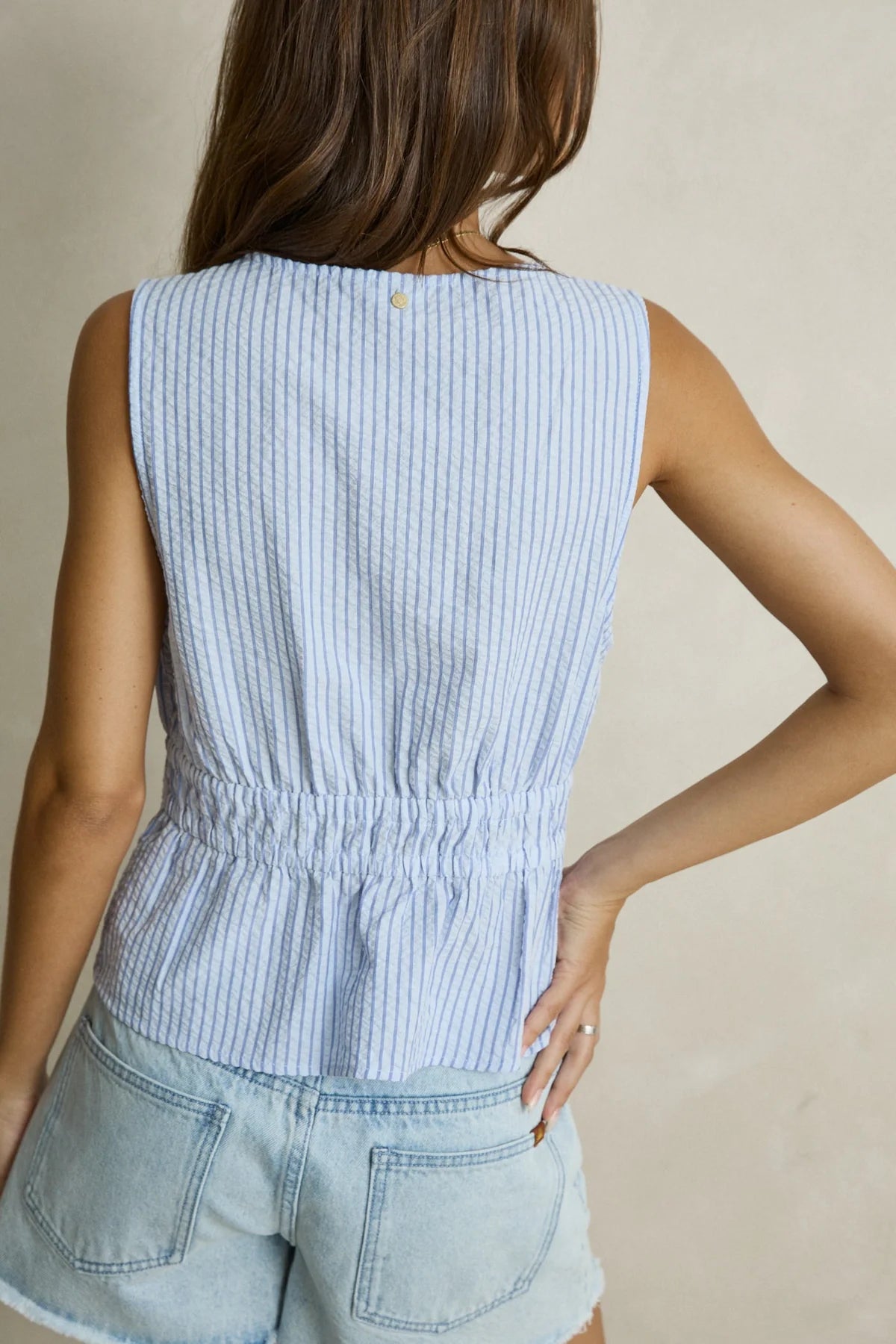 RHYTHM VISTA STRIPE TIE FRONT TOP - BLUE