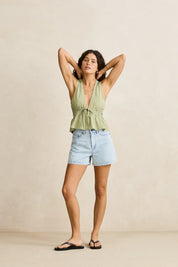 RHYTHM VISTA STRIPE TIE FRONT TOP WOMENS SLEEVELESS SUMMER TOP OLIVE STRIPE