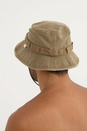 RHYTHM WORN PATH BOONIE – WIDE BRIM COTTON CANVAS BOONIE WITH CHIN STRAP – FATIGUE