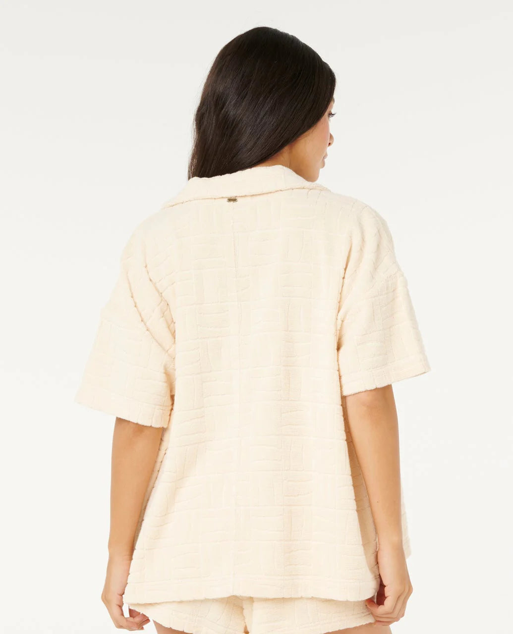 RIP CURL ALOHA STATE TERRY SHIRT WOMENS CASUAL SUMMER TOP – OFF WHITE