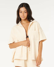 RIP CURL ALOHA STATE TERRY SHIRT WOMENS CASUAL SUMMER TOP – OFF WHITE