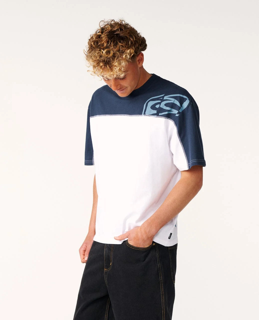 RIP CURL ARCHIVE THRASHED PANEL TEE - WHITE