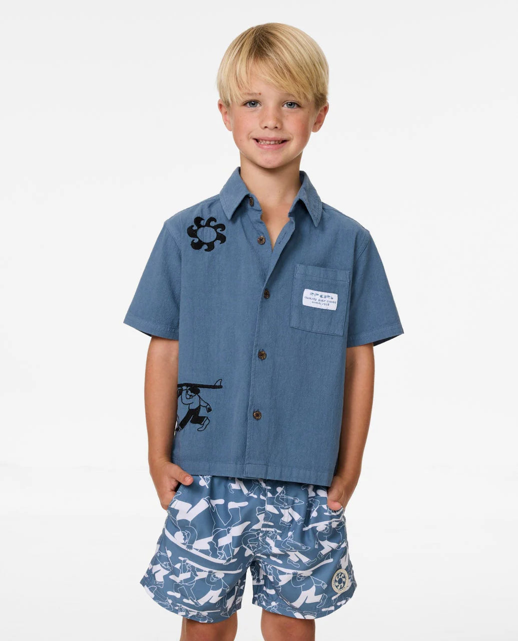 RIP CURL ARTIST OF THE SEARCH TY WILLIAMS SHIRT – KIDS SUMMER BUTTON-UP IN BLUEFIN