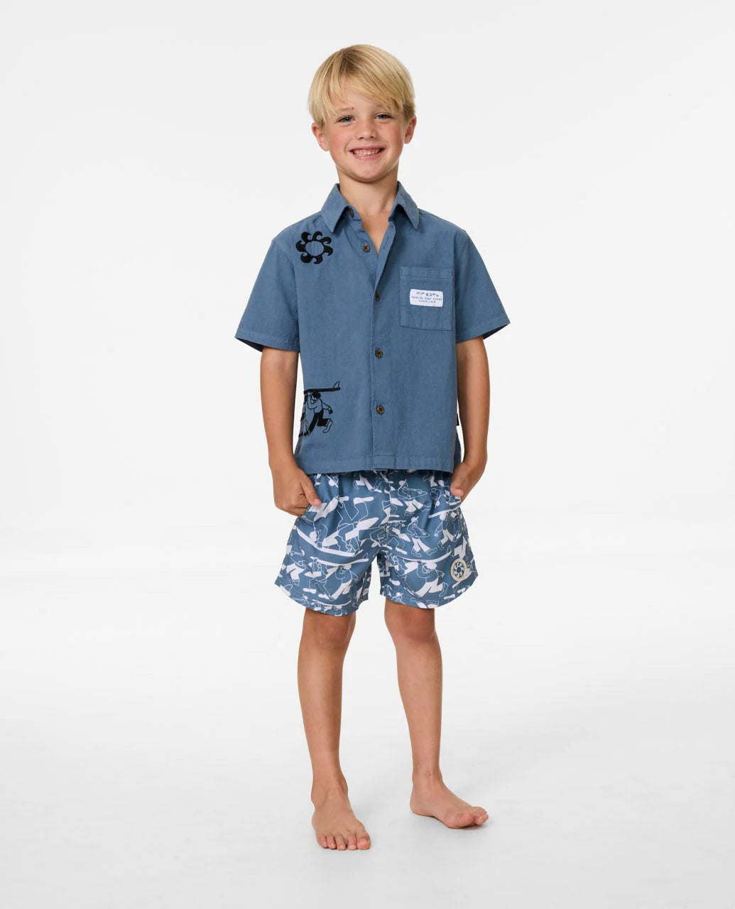 RIP CURL ARTIST OF THE SEARCH TY WILLIAMS SHIRT – KIDS SUMMER BUTTON-UP IN BLUEFIN