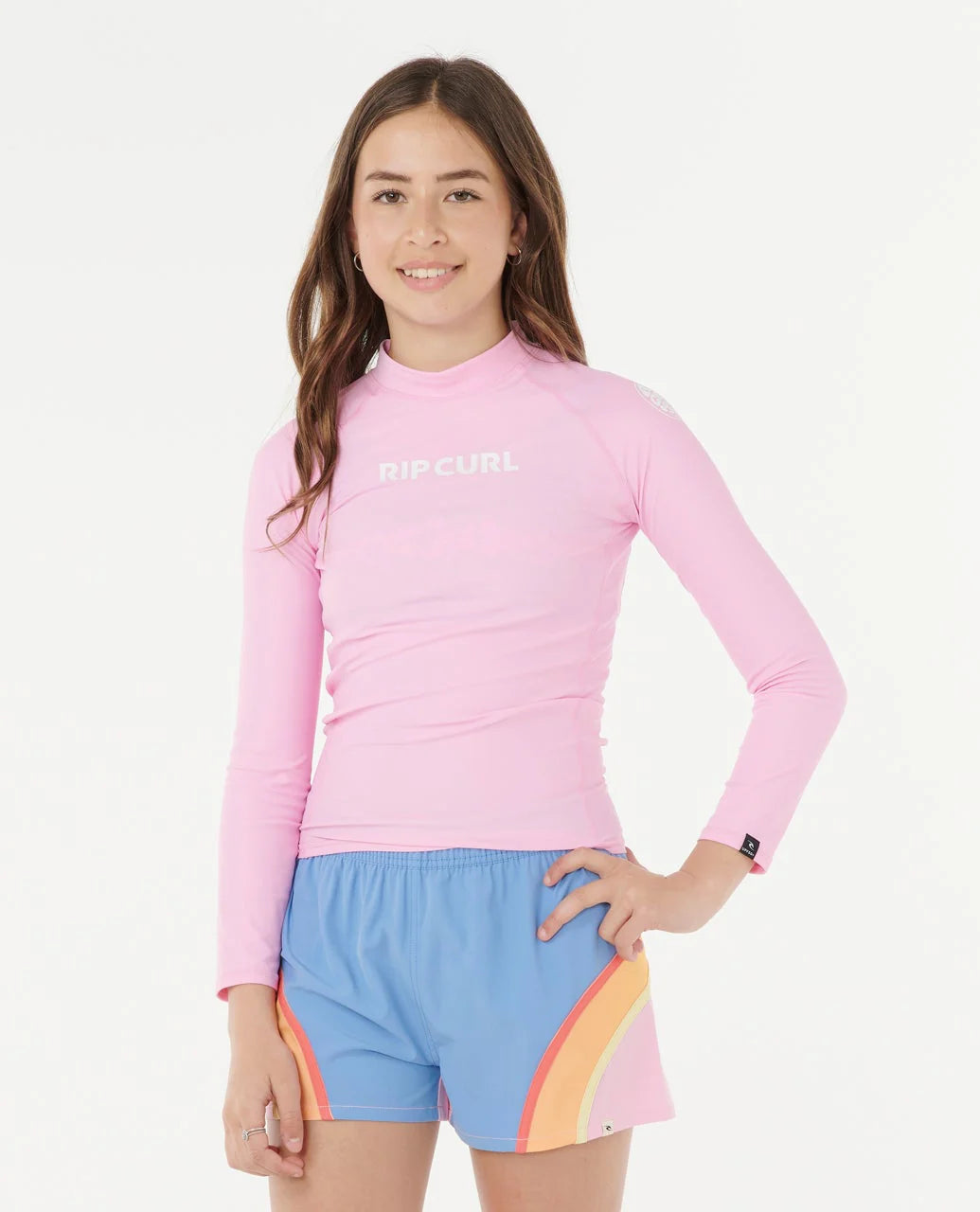 RIP CURL CLASSIC SURF LONG SLEEVE RASH VEST – KIDS – PINK UPF 50+ LYCRA TOP
