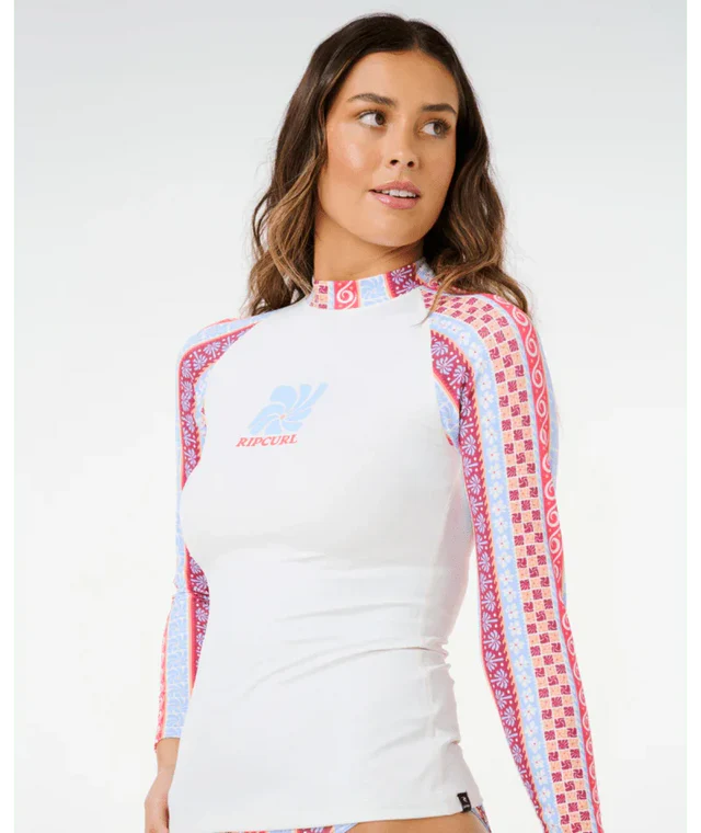RIP CURL COASTAL INSTINCT UPF 50+ LONG SLEEVE RASH VEST WOMENS SURF SWIM MULTICOLOUR