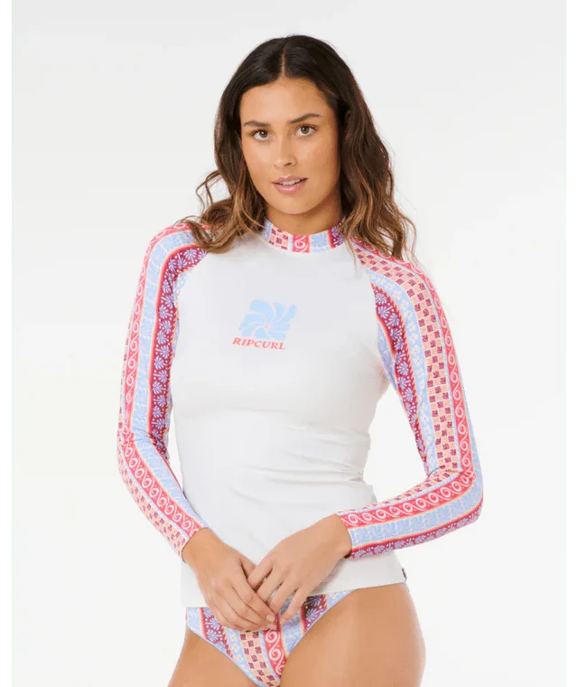 RIP CURL COASTAL INSTINCT UPF 50+ LONG SLEEVE RASH VEST WOMENS SURF SWIM MULTICOLOUR