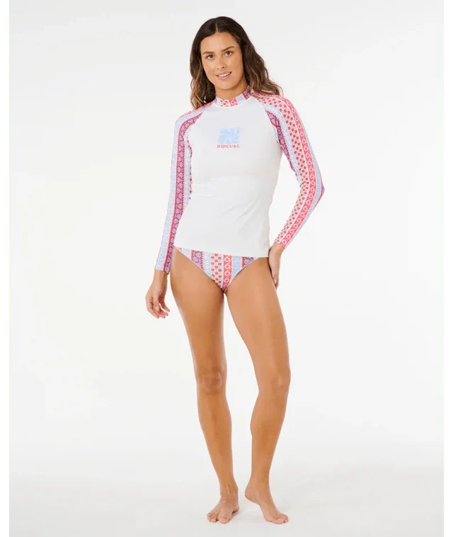 RIP CURL COASTAL INSTINCT UPF 50+ LONG SLEEVE RASH VEST WOMENS SURF SWIM MULTICOLOUR