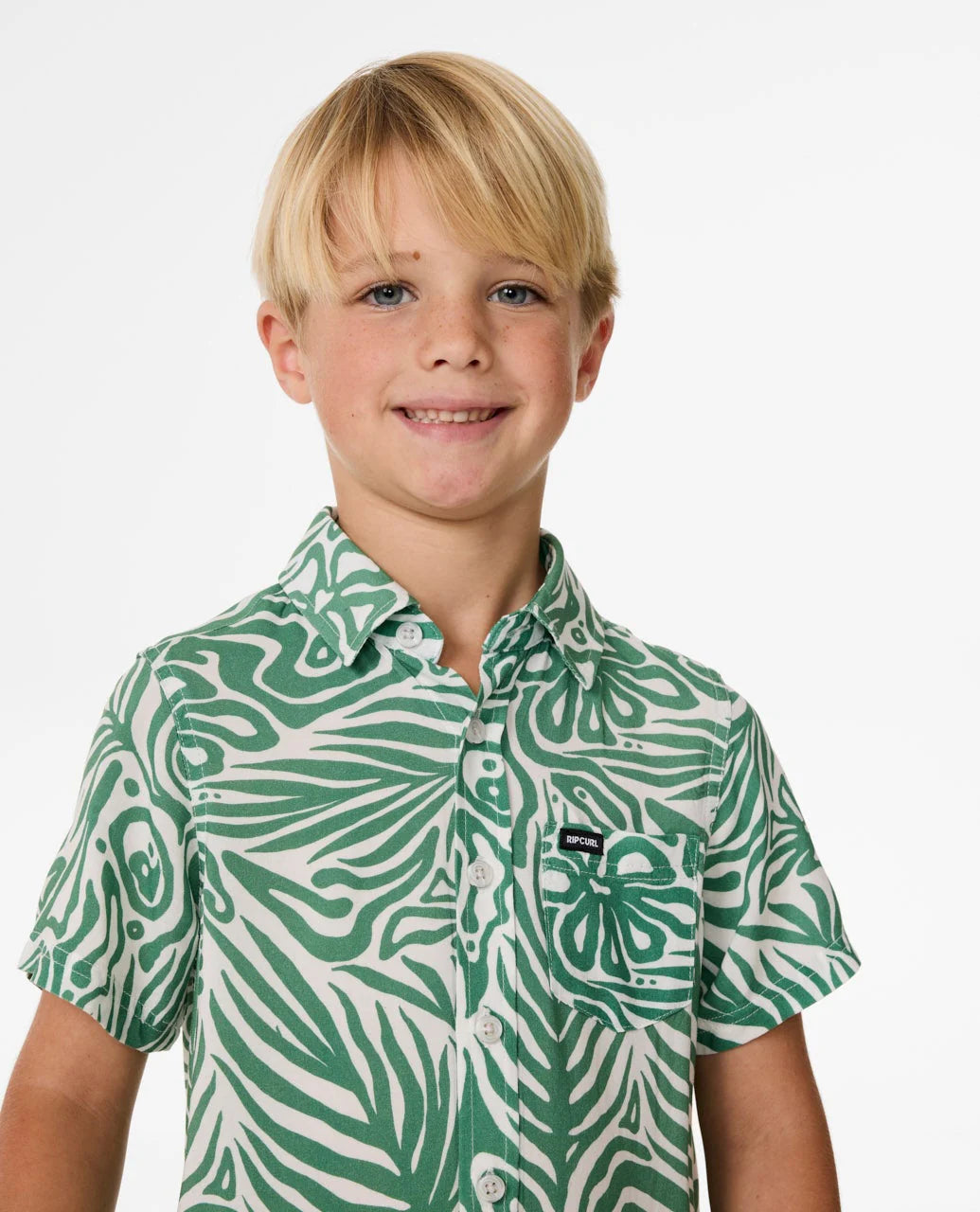 RIP CURL COSMIC SURFING SHORT SLEEVE SHIRT – KIDS SUMMER BUTTON-UP IN GREEN
