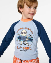 RIP CURL COSMIC SURFING UPF LONG SLEEVE RASH VEST – KIDS SURF SUN SHIRT IN BLUE WIND