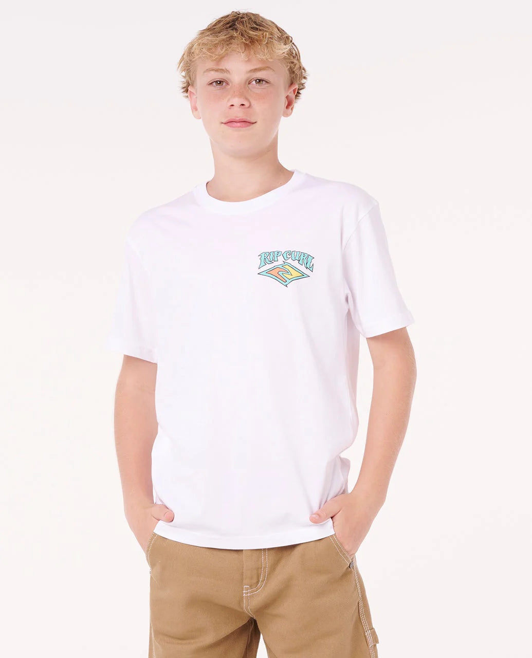RIP CURL DAZED AND TUBED TEE – KIDS SURF GRAPHIC T-SHIRT IN WHITE