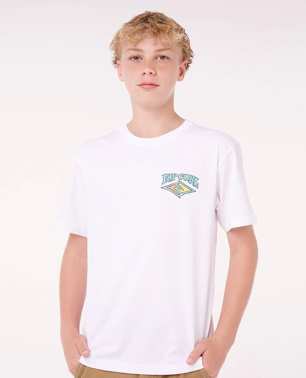 RIP CURL DAZED AND TUBED TEE – KIDS SURF GRAPHIC T-SHIRT IN WHITE