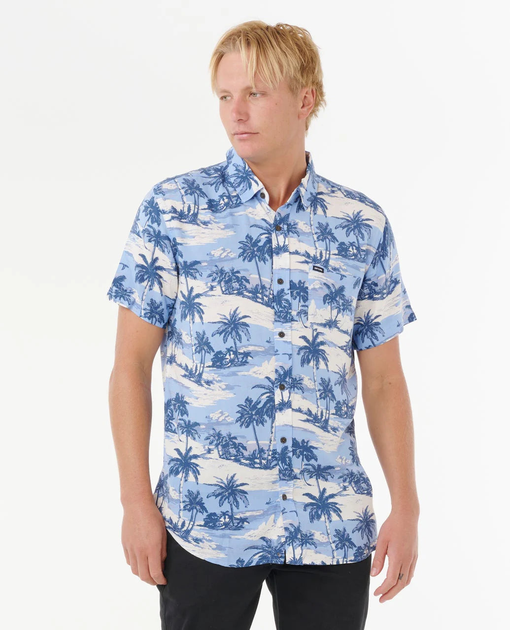 RIP CURL DREAMER BARREL KILLA SHORT SLEEVE SHIRT – MENS SUMMER BUTTON-UP SKY BLUE