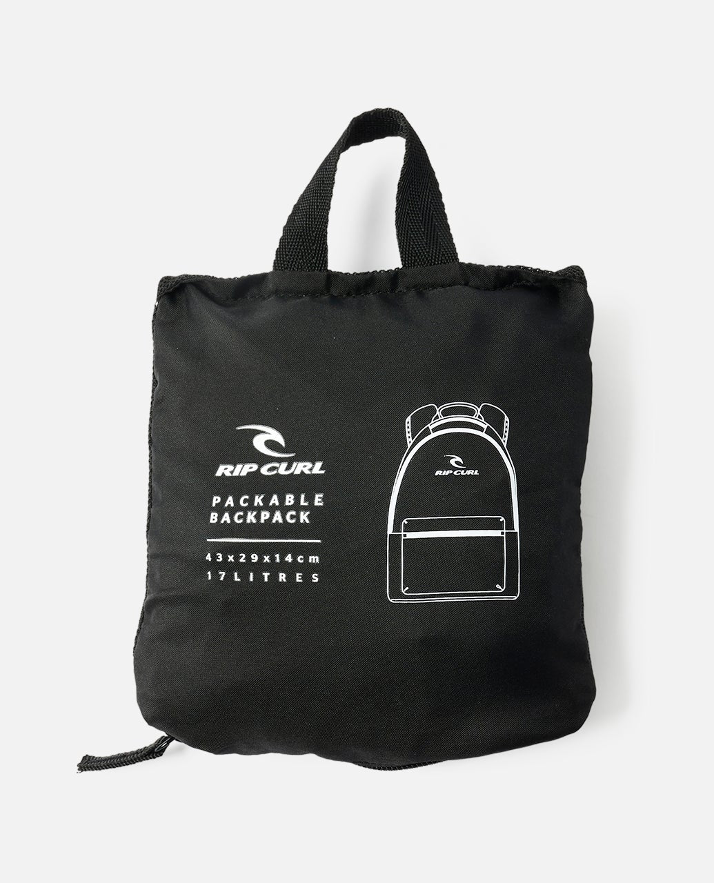 RIP CURL ECO PACKABLE 17L BACKPACK BLACK TRAVEL DAY PACK