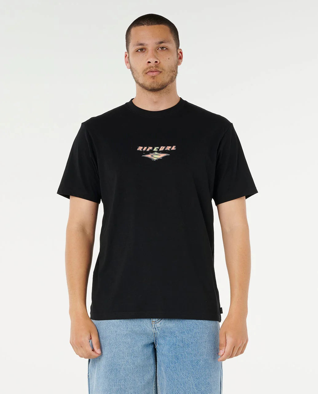 RIP CURL FADED OUT TEE MENS CASUAL SURF T-SHIRT VINTAGE WASH – BLACK