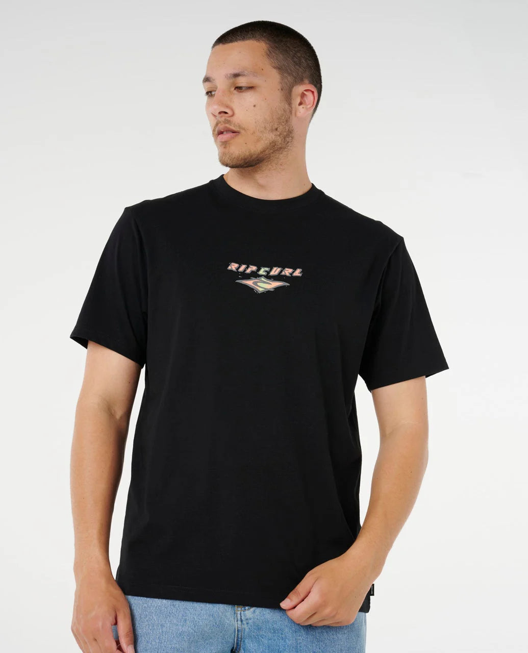 RIP CURL FADED OUT TEE MENS CASUAL SURF T-SHIRT VINTAGE WASH – BLACK