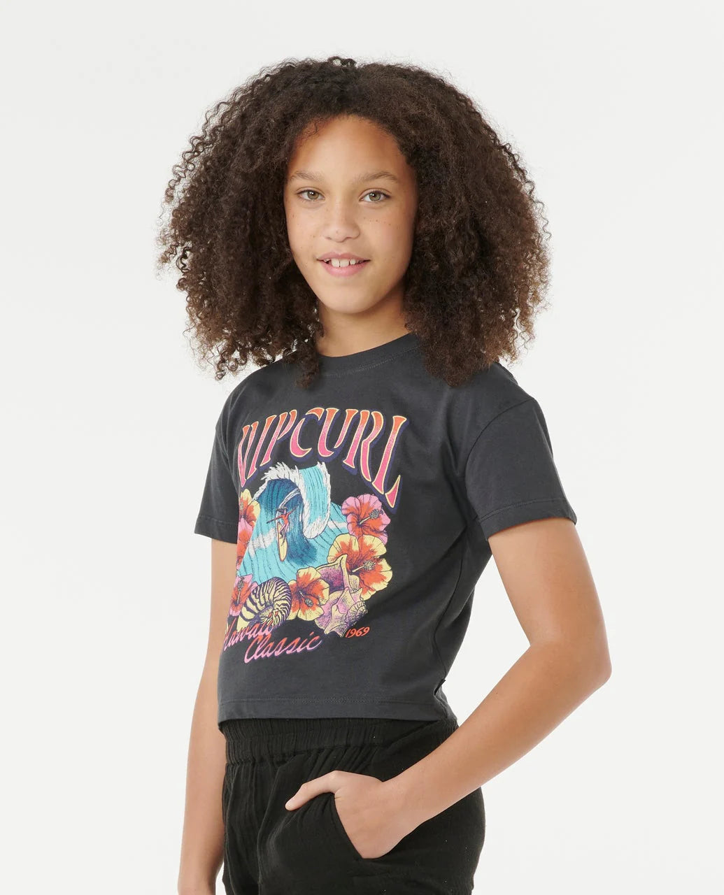 RIP CURL HAWAII CLASSIC CROP TEE – KIDS – WASHED BLACK