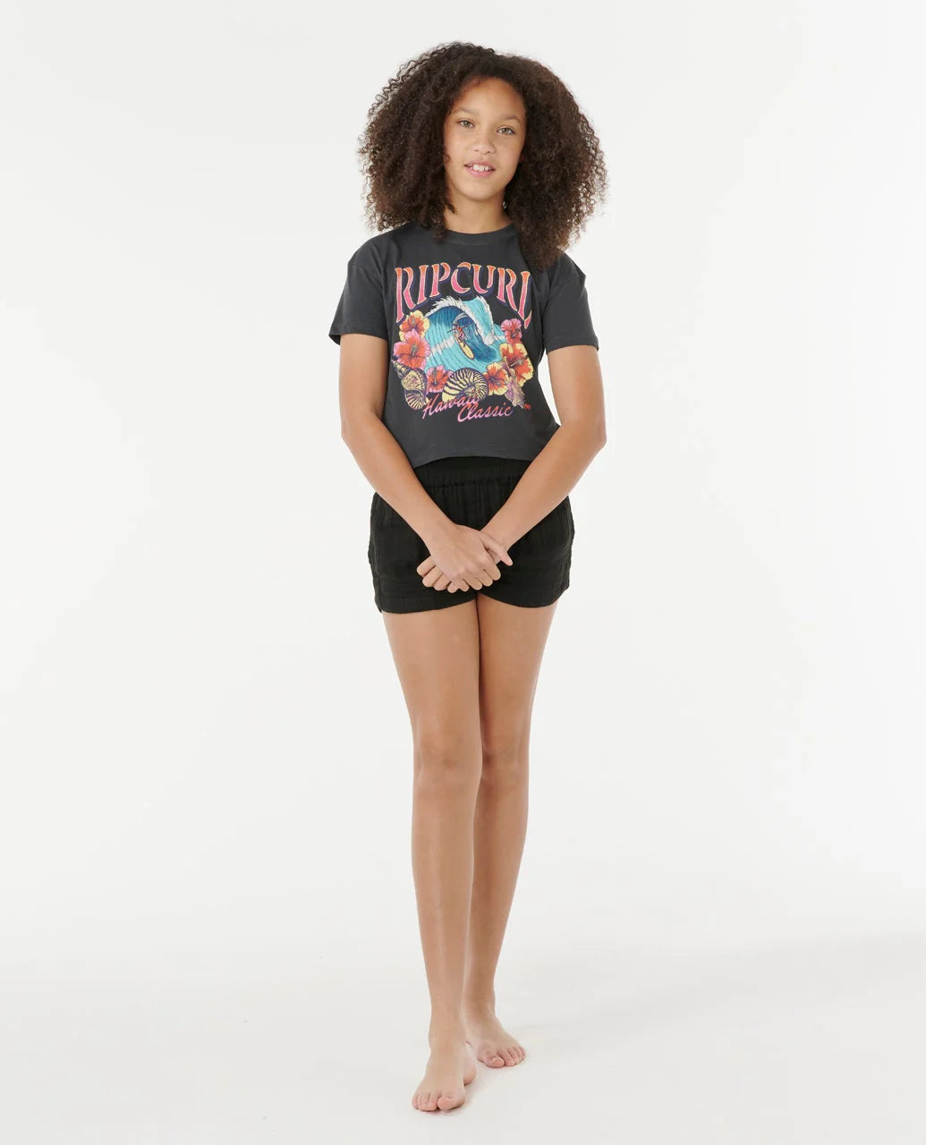 RIP CURL HAWAII CLASSIC CROP TEE – KIDS – WASHED BLACK