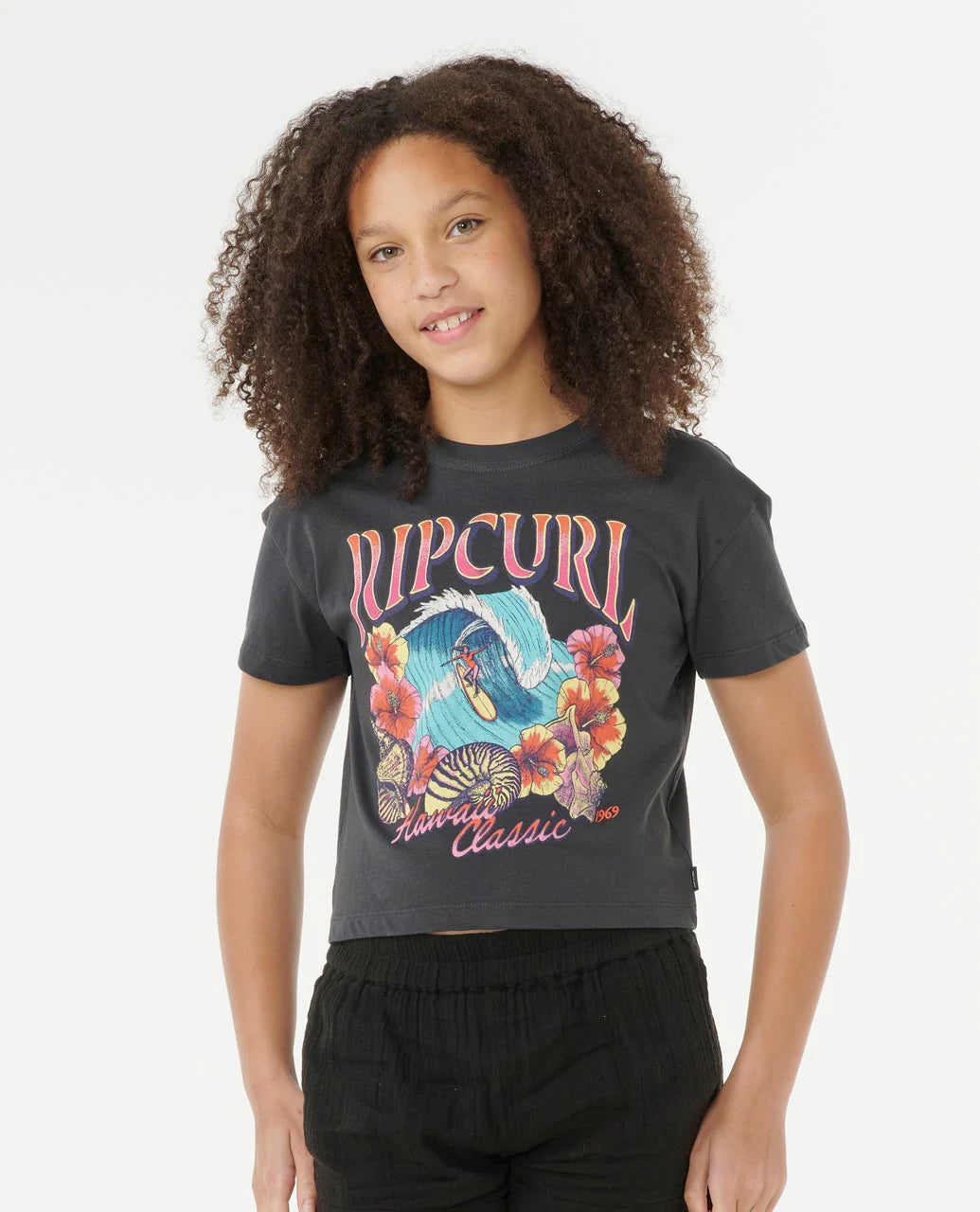 RIP CURL HAWAII CLASSIC CROP TEE – KIDS – WASHED BLACK