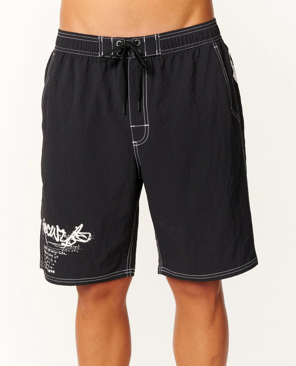 RIP CURL INNER VISIONS VOLLEY BOARDSHORT MENS ELASTIC WAIST SHORT BLACK