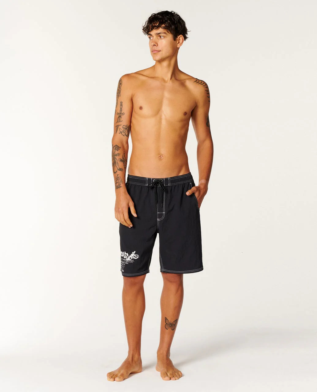 RIP CURL INNER VISIONS VOLLEY BOARDSHORT MENS ELASTIC WAIST SHORT BLACK