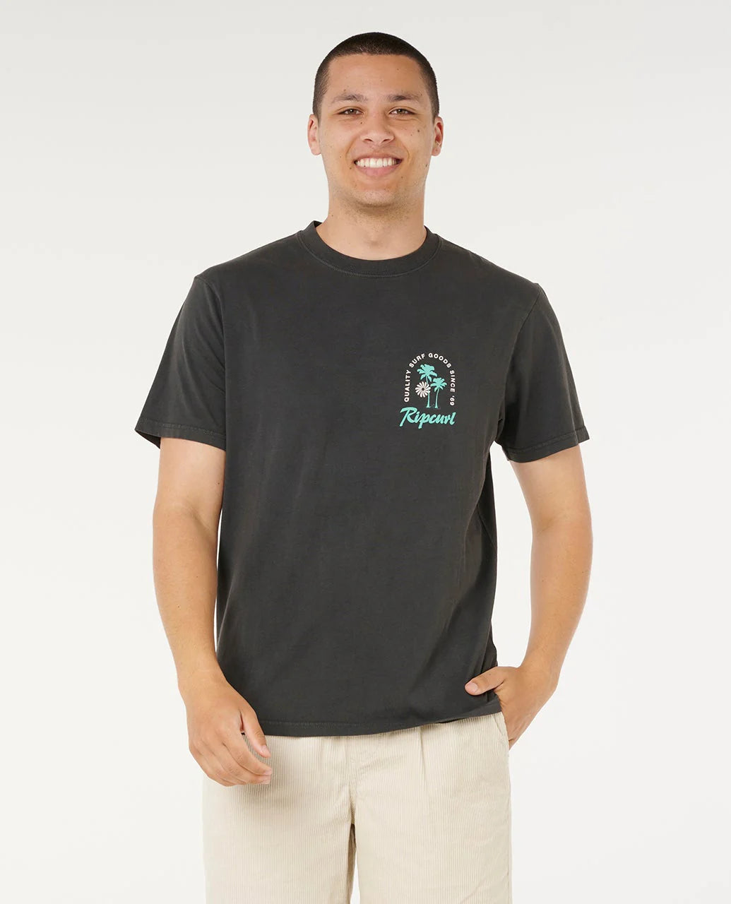 RIP CURL MOD CALI SUNSET TEE MENS CASUAL SURF T-SHIRT – WASHED BLACK