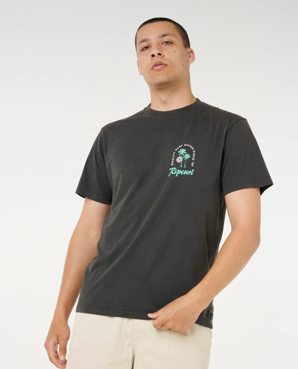 RIP CURL MOD CALI SUNSET TEE MENS CASUAL SURF T-SHIRT – WASHED BLACK