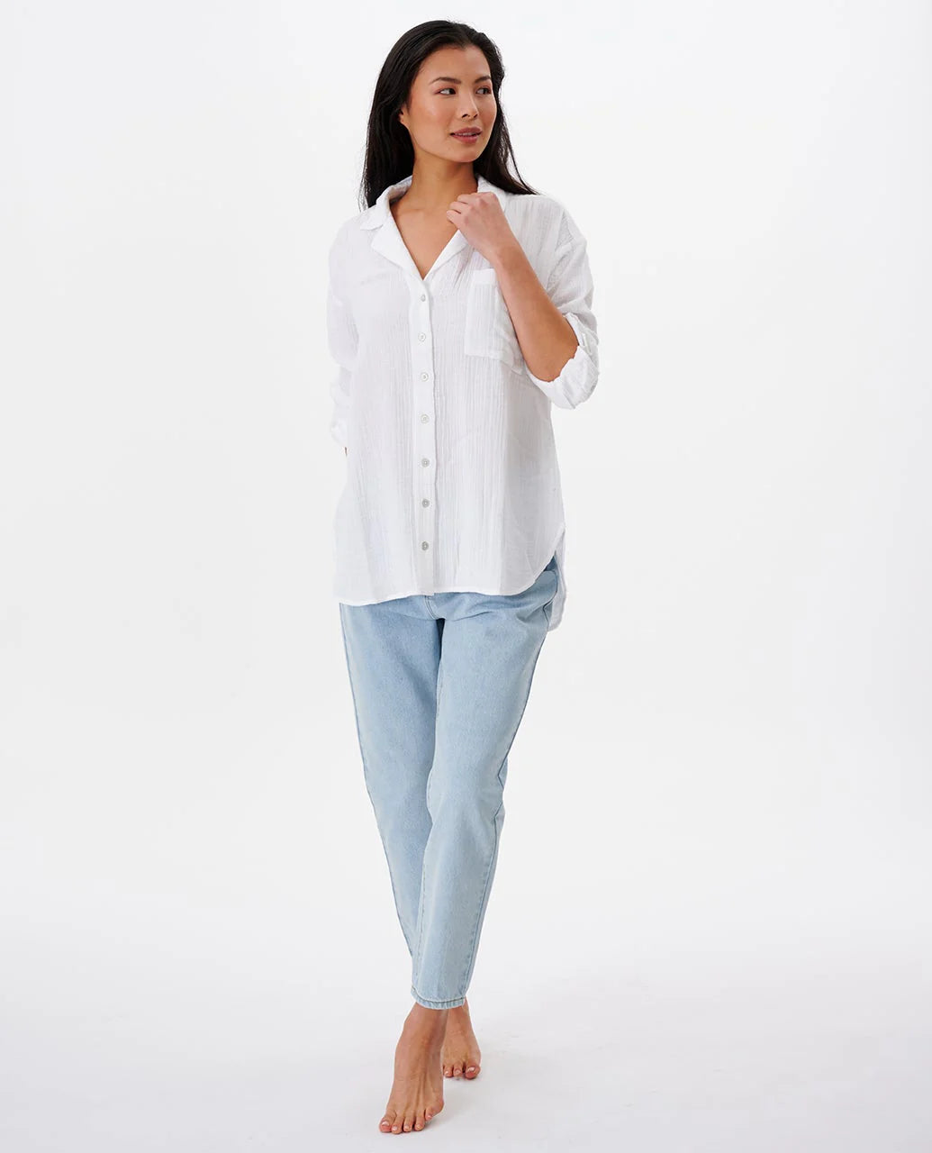 RIP CURL PREMIUM SURF LONG SLEEVE BUTTON UP SHIRT WOMENS WHITE