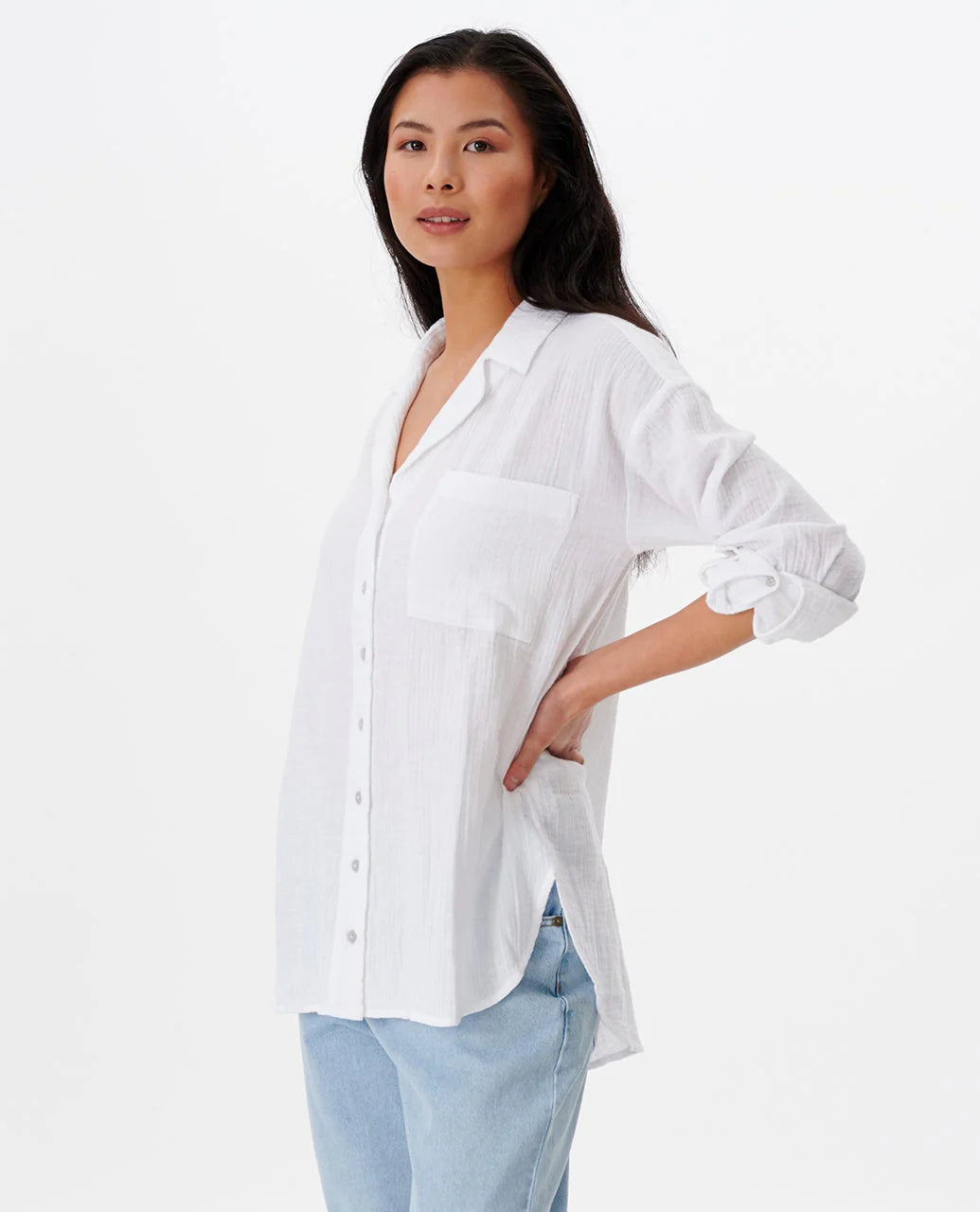RIP CURL PREMIUM SURF LONG SLEEVE BUTTON UP SHIRT WOMENS WHITE