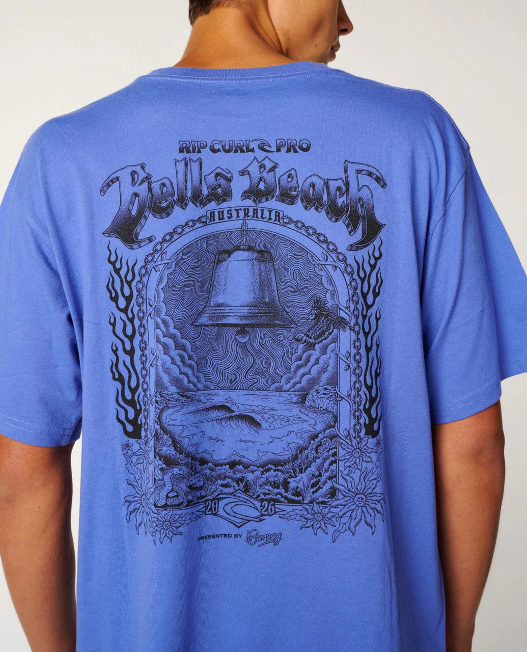 RIP CURL PRO BELLS 2026 EVENT T-SHIRT MENS SURF GRAPHIC TEE BLUE HAZE