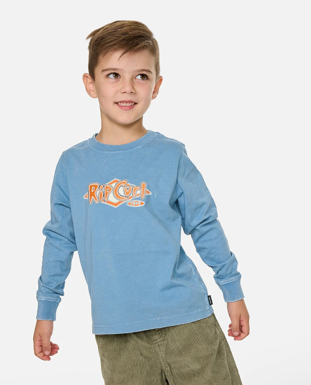 RIP CURL RIDE THE WAVE LONG SLEEVE TEE KIDS T SHIRT FADED DENIM