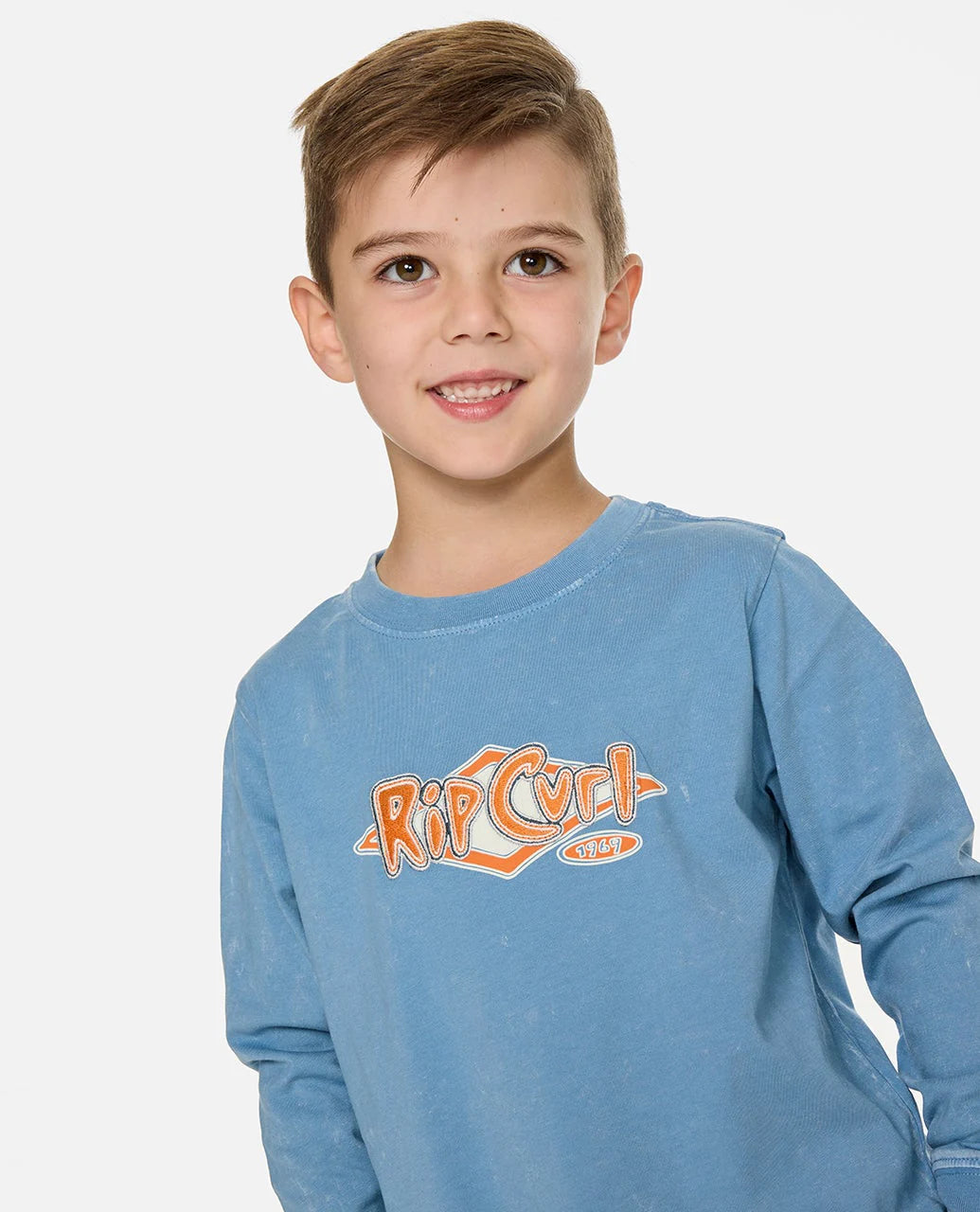 RIP CURL RIDE THE WAVE LONG SLEEVE TEE KIDS T SHIRT FADED DENIM